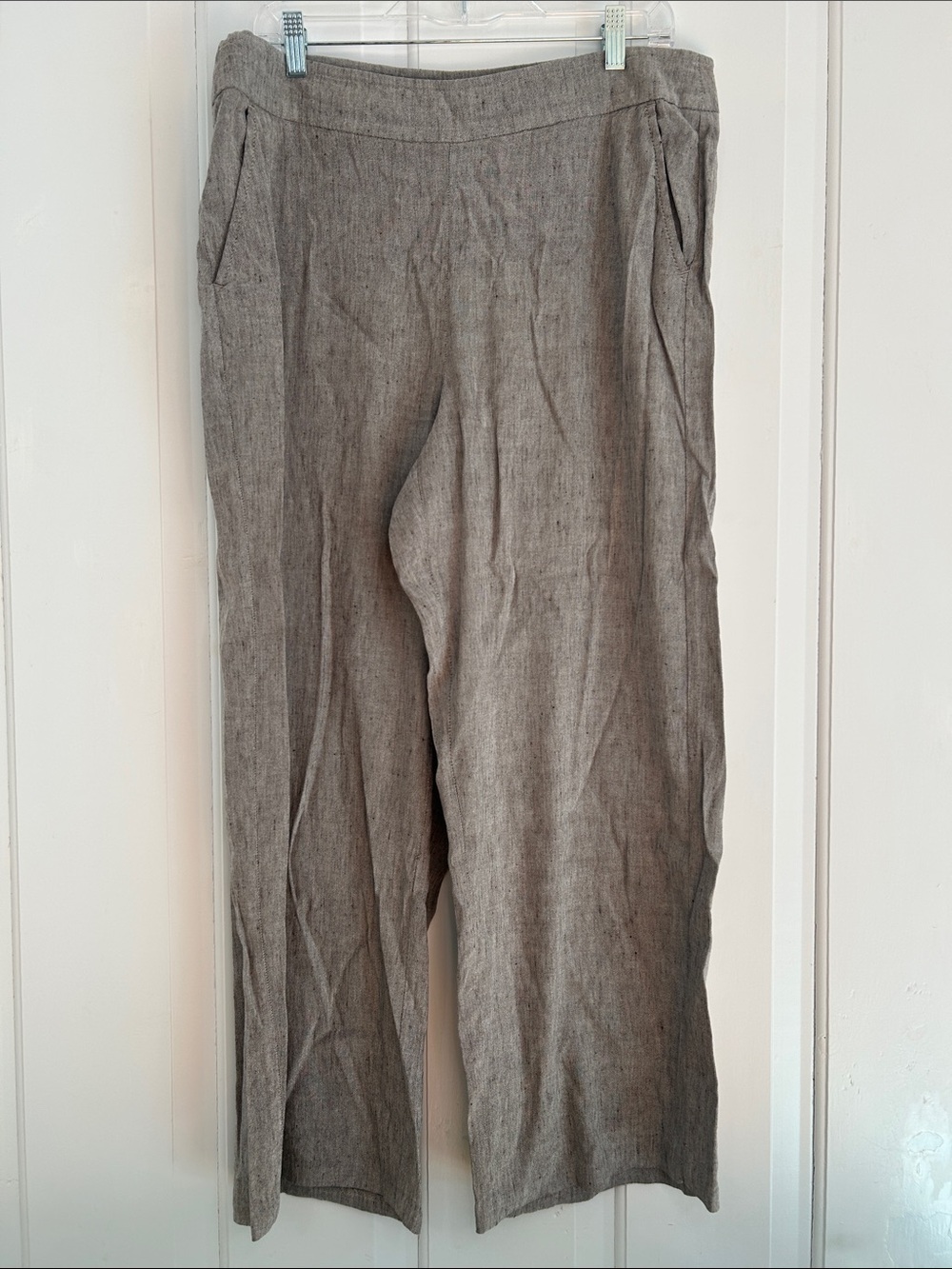 Chico's Wide-Leg Linen Blend baggy relaxed fit Pants in earth tone Gray